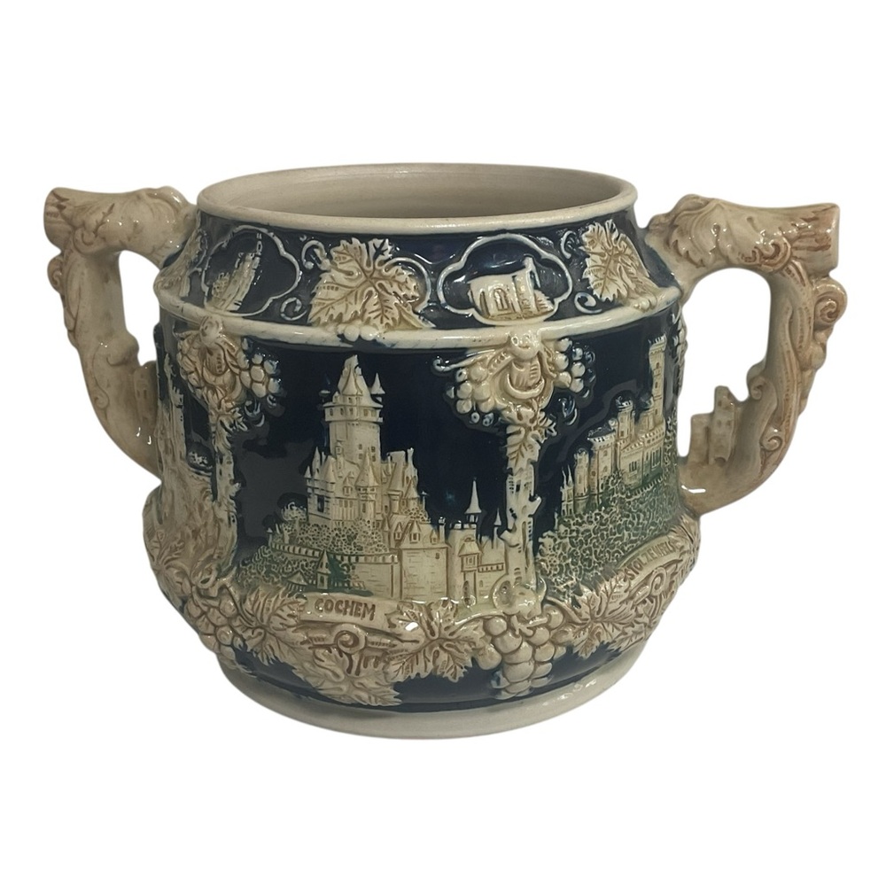 Wick-Werke Germany Stoneware Stein Bowl Castle Scene Grapevine Relief No Lid - Picture 2 of 10